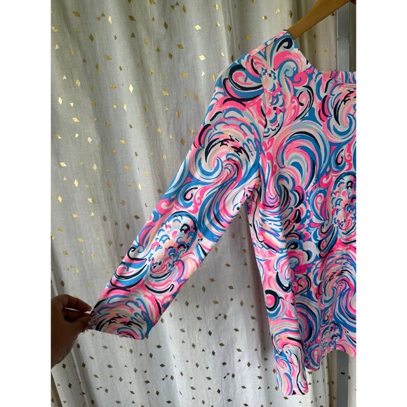 Lilly Pulitzer NWOT Ophelia FLAMINGOALS Raz Berry Swirly Quarter Sleeves Top S - Picture 5 of 9